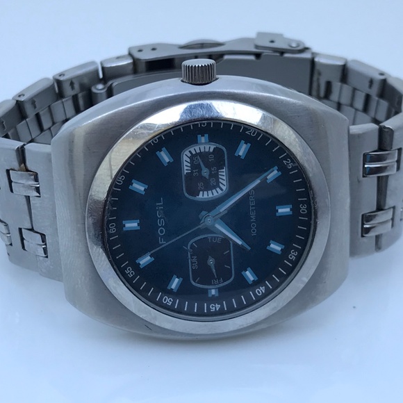 Fossil Blue Men Watch Silver Tone BQ-9241 Chrono - Picture 2 of 8